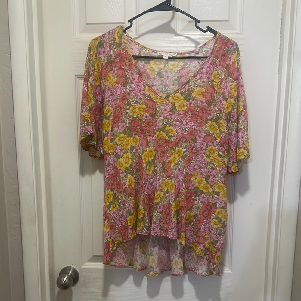 Vibrant Pink and Yellow Short Sleeve Tunic